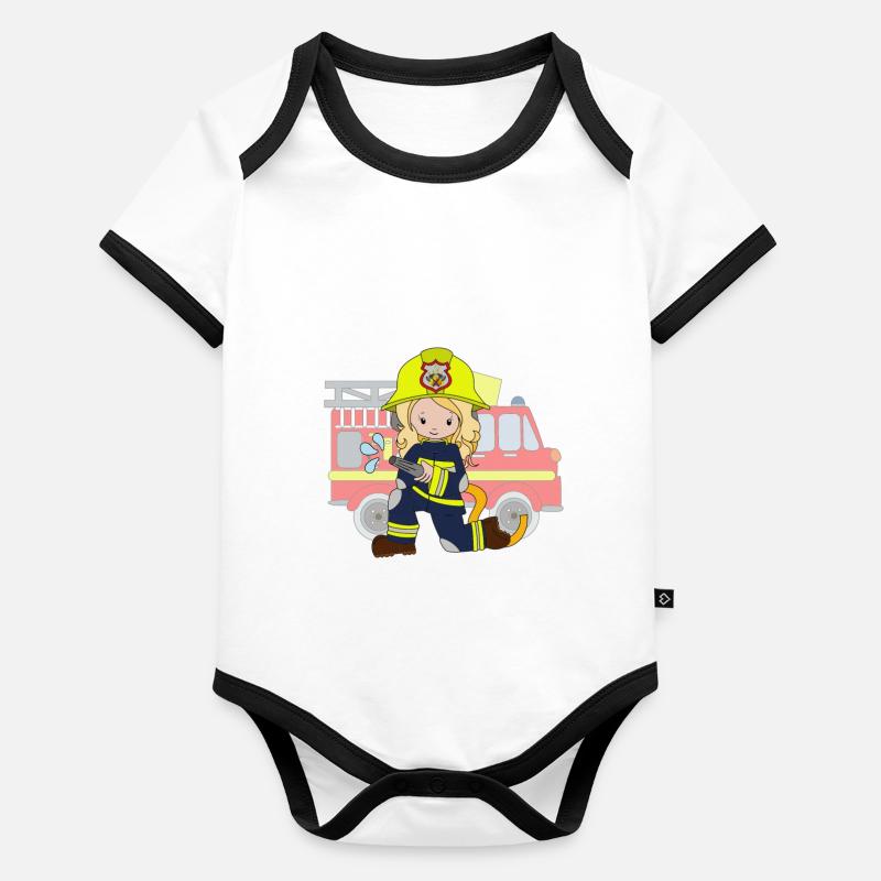 pompier courageux, cadeau fille pompier Body Bébé bio contrasté manches courtes