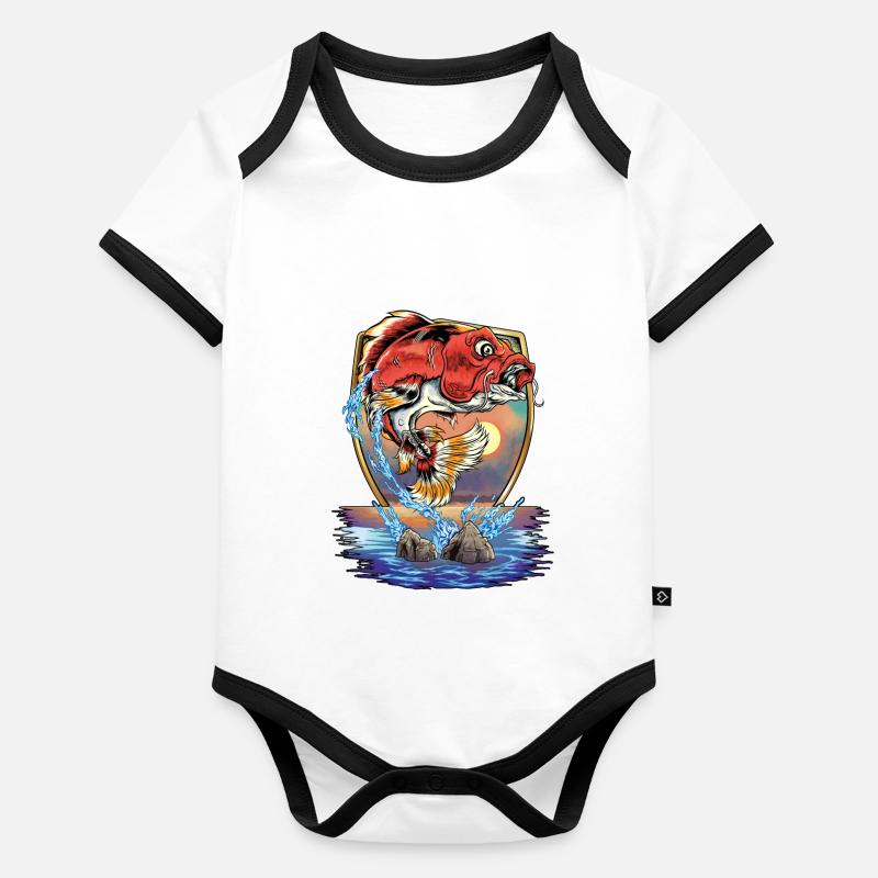 Koi carpe poisson pêcheur baudrier Body Bébé bio contrasté manches courtes