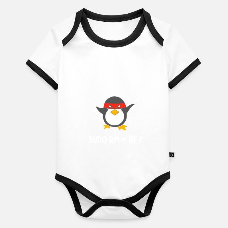 Tux Linux Pinguin Sudo Rm Rf Computerfreak Hacker Baby Bio-Kurzarm-Kontrastbody