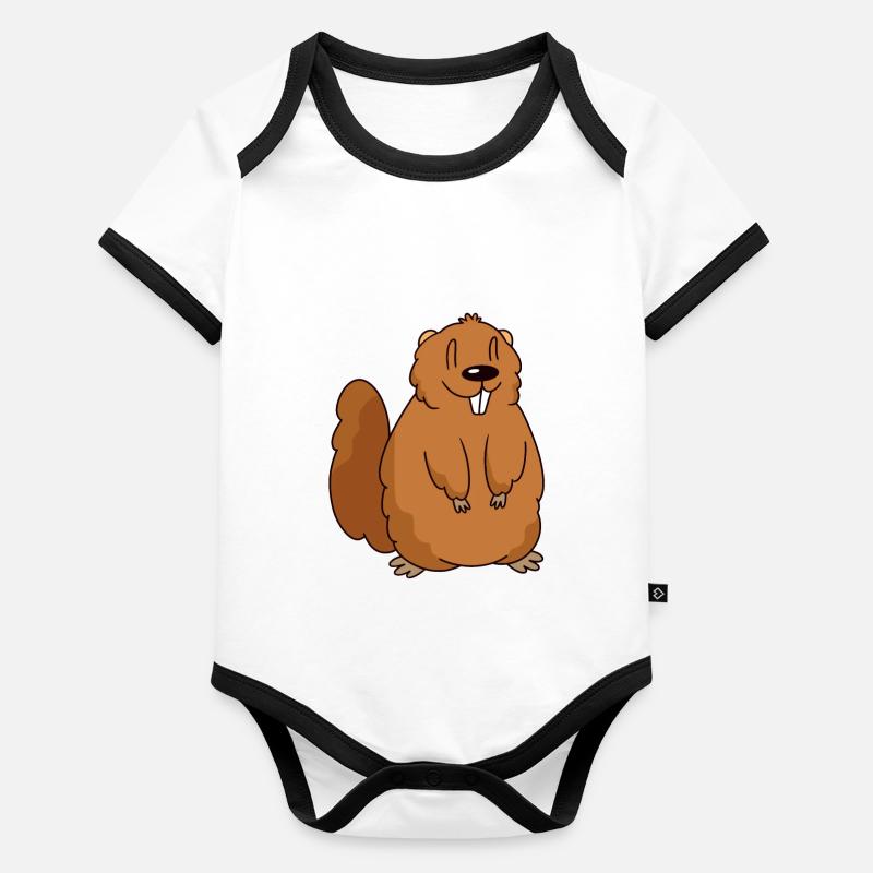 Lustiges Murmeltier lächelt comic look Baby Bio-Kurzarm-Kontrastbody
