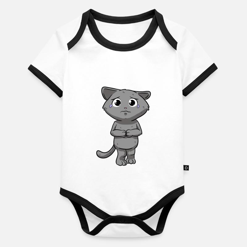 Traurige Katze Baby Bio-Kurzarm-Kontrastbody