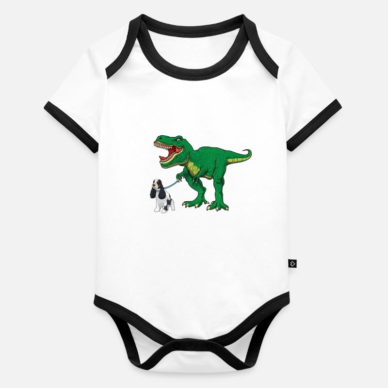 Mignon T Rex Dinosaur Dog Walking Cocker Spaniel Garçon Body Bébé bio contrasté manches courtes