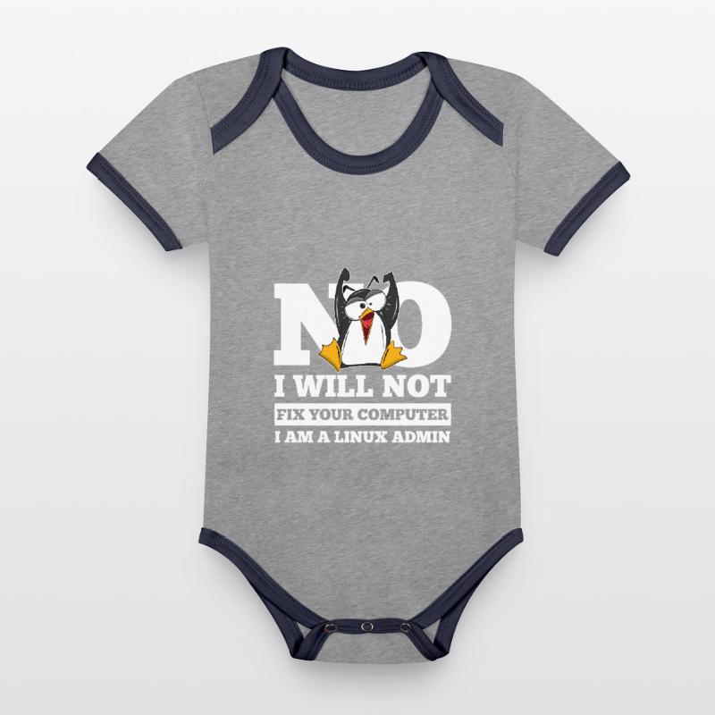 Linux SysAdmin Hacker Coder Penguin Computer Fix Organic Baby Contrasting Bodysuit