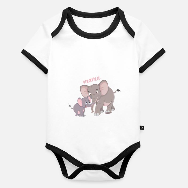Éléphant mignon maman enfant bond Body Bébé bio contrasté manches courtes