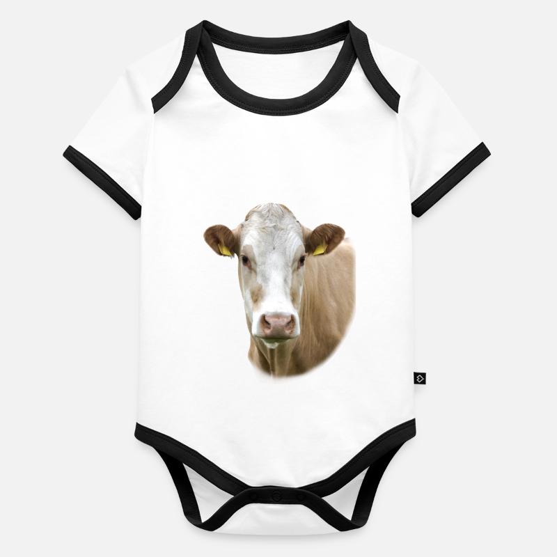 Cow. Vache. Body Bébé bio contrasté manches courtes