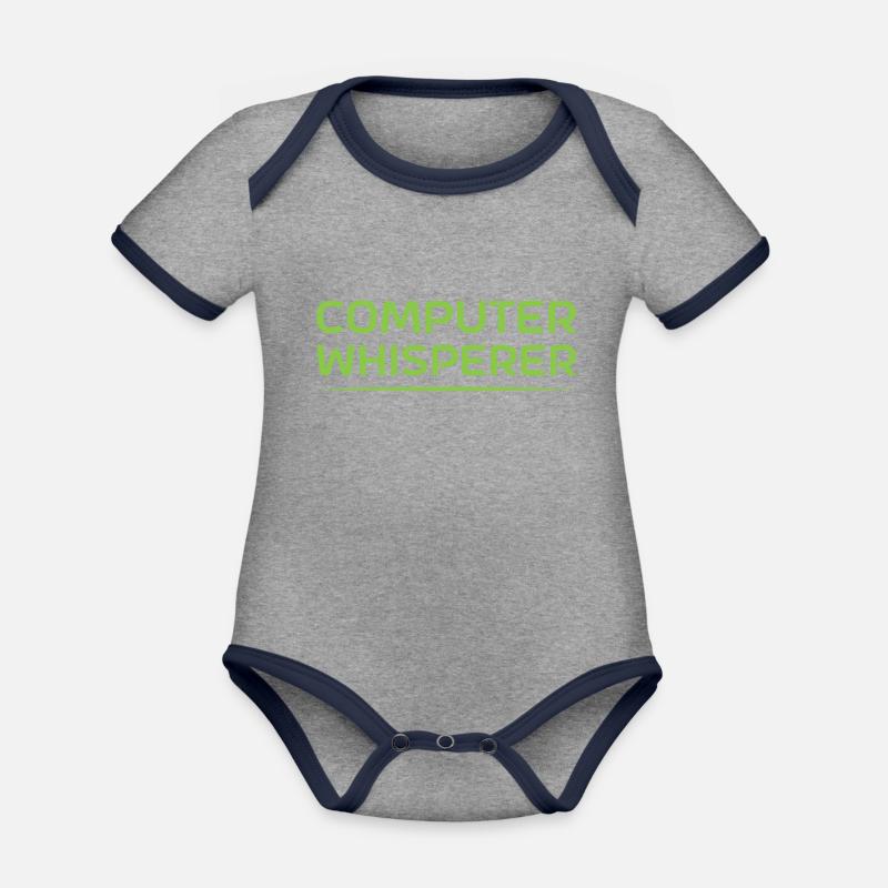Computer Whisperer Cute IT Support Gift - Body Bébé bio contrasté manches courtes - gris chiné/bleu marine