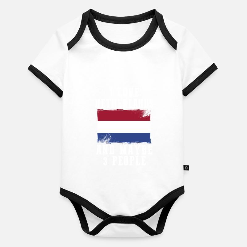 Drapeau pays-bas drôles de phrases Body Bébé bio contrasté manches courtes
