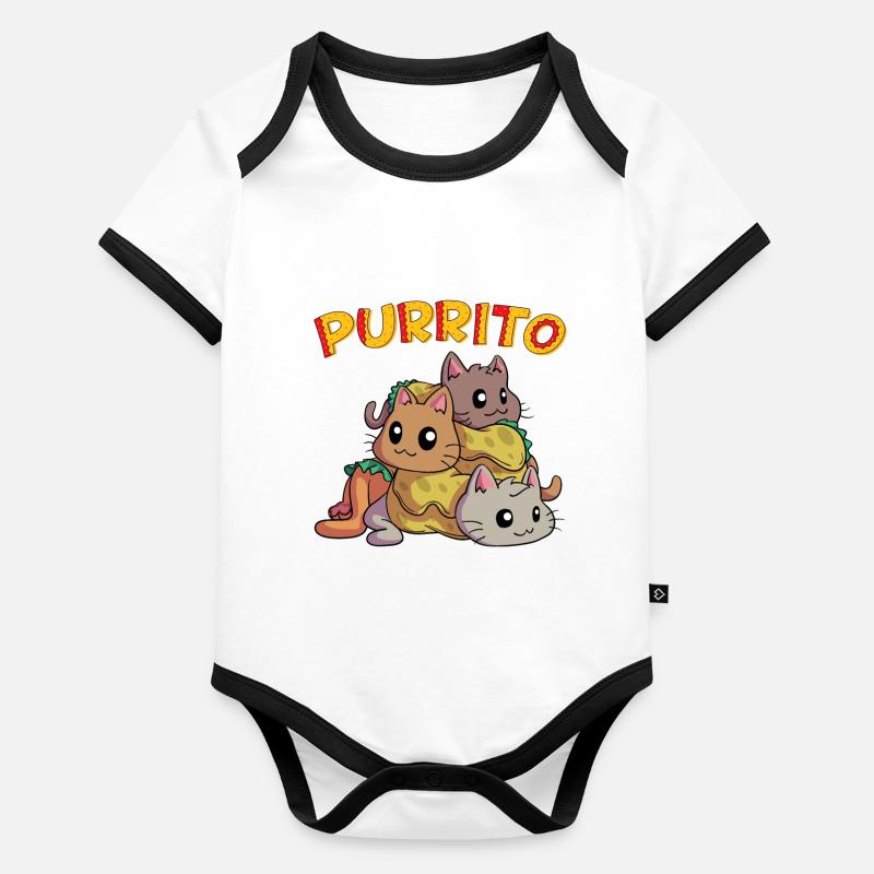Kawaii Purrito Pyramide Funny Kitty Cat Burrito Foo Body Bébé bio contrasté manches courtes