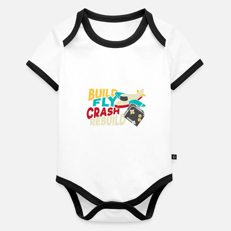 Build Fly Crash Rebuild RC Model Airplane Organic Baby Contrasting Bodysuit