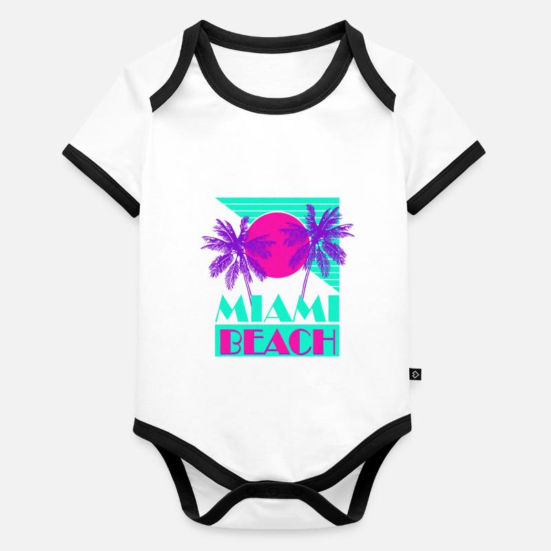 Miami Beach Retro Green Sunset Palms Baby Bio-Kurzarm-Kontrastbody