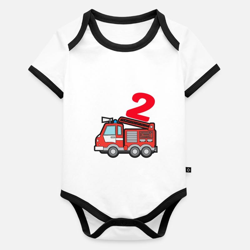 J’ai déjà deux | 2ème anniversaire pompiers garçons Body Bébé bio contrasté manches courtes