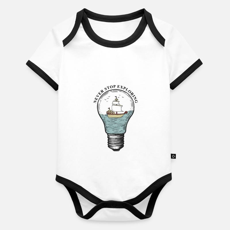 Never Stop Exploring Light Bulb Sailor Sail Organic Baby Contrasting Bodysuit