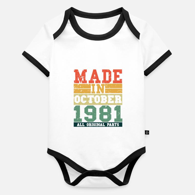 1981 Birthday October Vintage Saying Organic Baby Contrasting Bodysuit