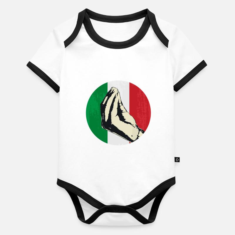 Parlant italien Geste de la main Fun Gift Body Bébé bio contrasté manches courtes