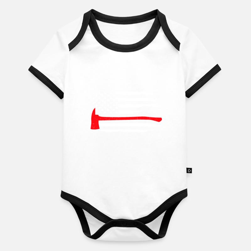 Thin Red Line American Flag Axe Support Firefighte Baby Bio-Kurzarm-Kontrastbody