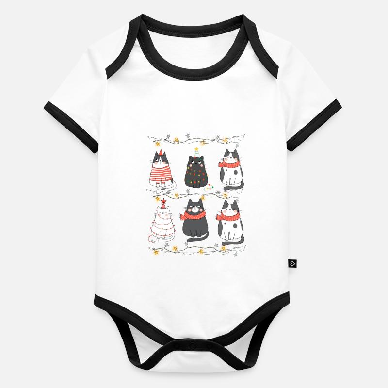 Mignon Chats Noël Chaton Tenue de Noël Body Bébé bio contrasté manches courtes
