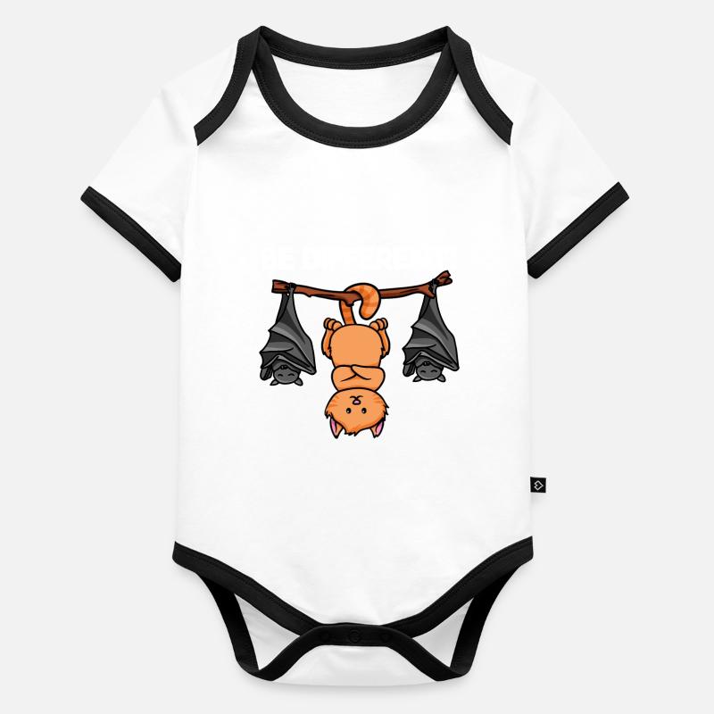 Be Different Katze mit Fledermäusen Baby Bio-Kurzarm-Kontrastbody