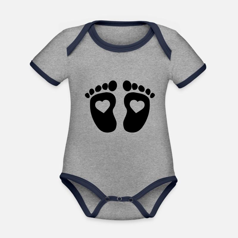 Pieds d'enfant - Body Bébé bio contrasté manches courtes - gris chiné/bleu marine