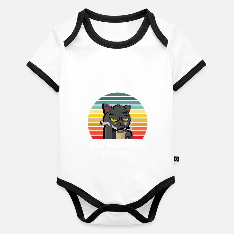 I Hate People and Morning Katze mit Kaffee Baby Bio-Kurzarm-Kontrastbody