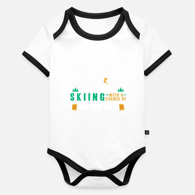 Todays Forecast: Skiing Drinking Organic Baby Contrasting Bodysuit