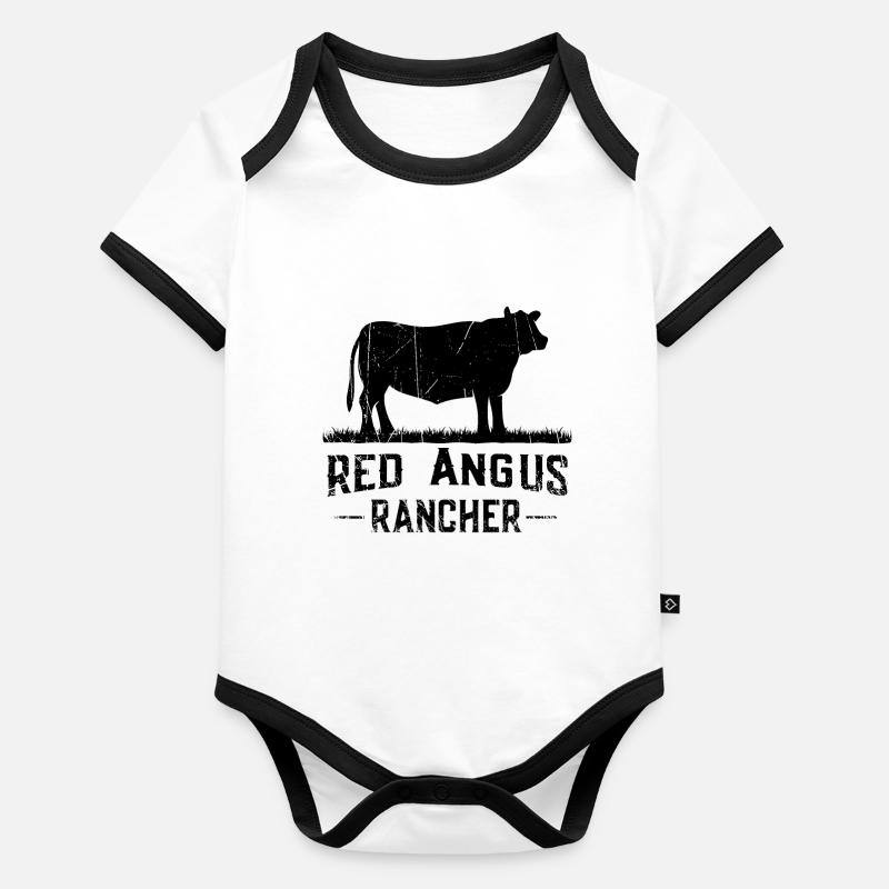 Red Angus Rancher - Cow Farmer Organic Baby Contrasting Bodysuit