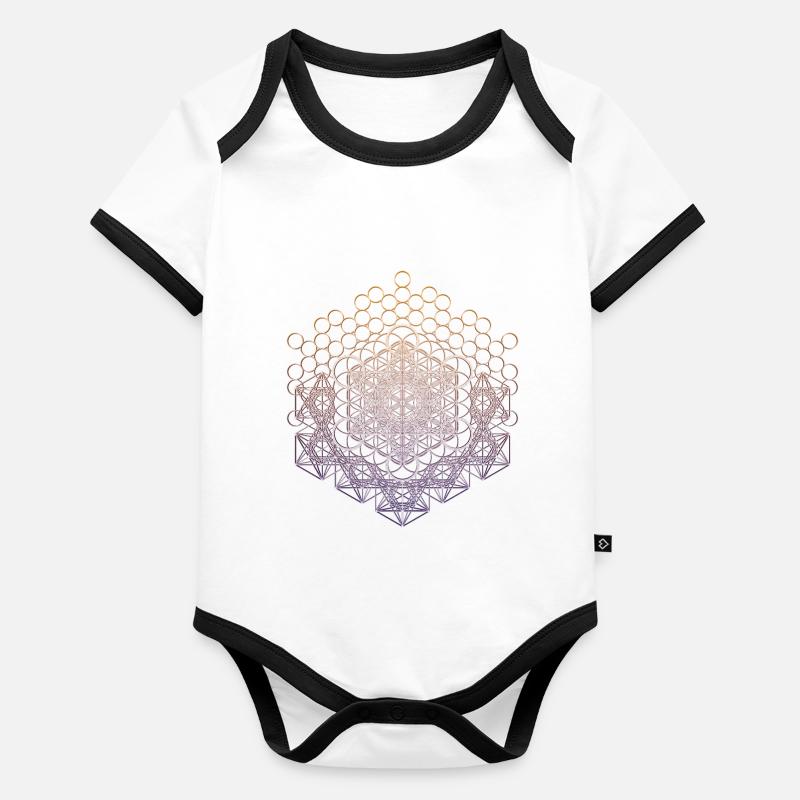 Métatrons Cube Géométrie Sacrée Connectée Body Bébé bio contrasté manches courtes