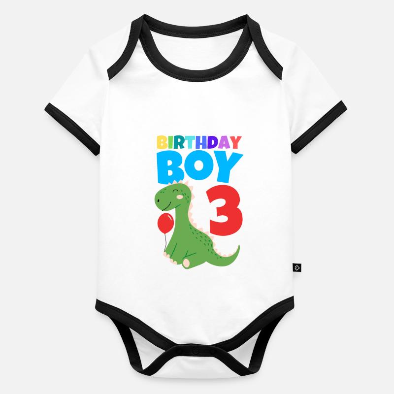 Birthday Boy 3. Geburtstag Dinosaurier Baby Bio-Kurzarm-Kontrastbody