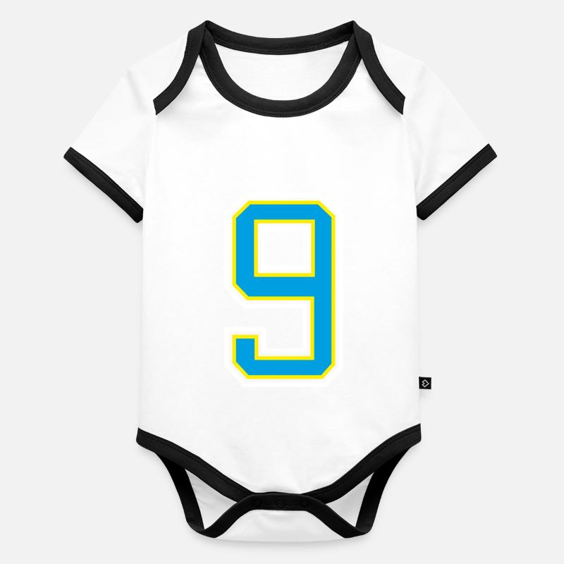 Numéro 9 Design bleu Body Bébé bio contrasté manches courtes