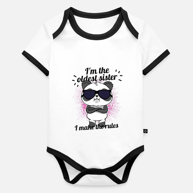 Große Schwester - Panda Bär Baby Bio-Kurzarm-Kontrastbody