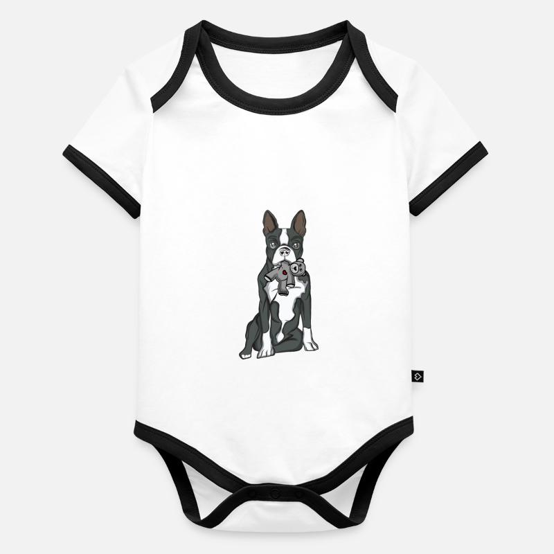 Boston Terrier Body Bébé bio contrasté manches courtes
