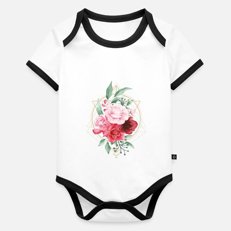 Boho Style Géométrie Roses Fleur Rétro Vintage Body Bébé bio contrasté manches courtes