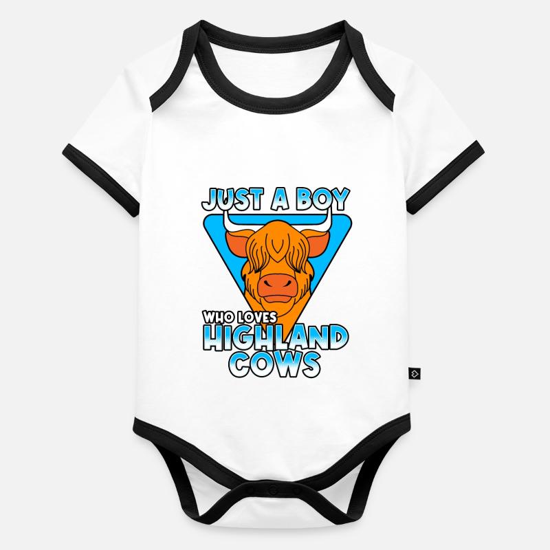 Just A Boy Who Loves Highland Cows Organic Baby Contrasting Bodysuit