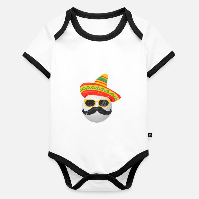 Funny Golf Ball Mustache Mexican Fiesta Organic Baby Contrasting Bodysuit