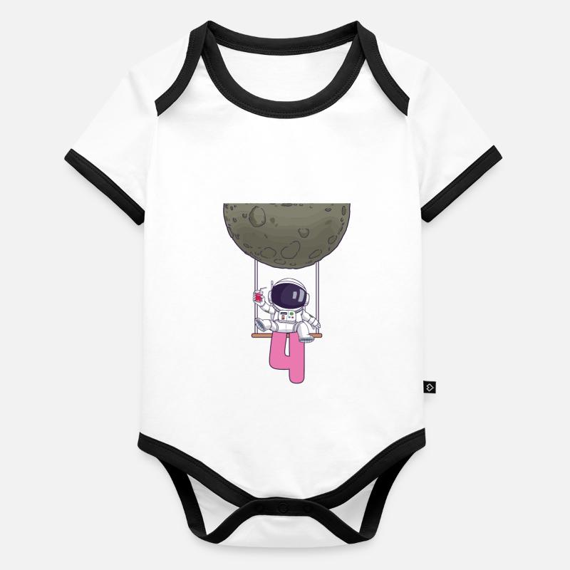 4ème anniversaire Astronaute 4 ans Galaxie spatiale Body Bébé bio contrasté manches courtes