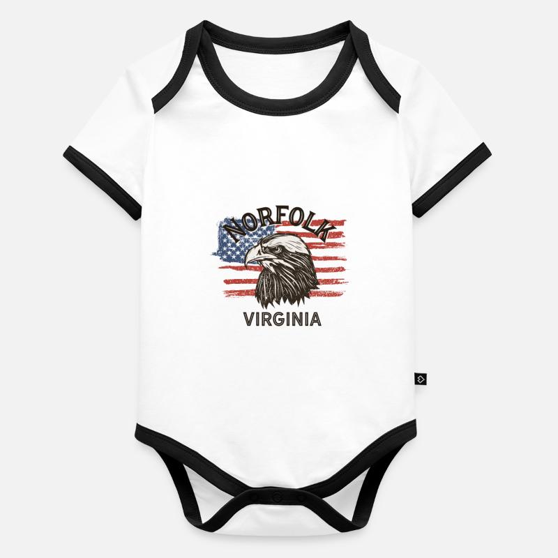 Drapeau des États-Unis Eagle Virginia Vintage Norfolk Body Bébé bio contrasté manches courtes