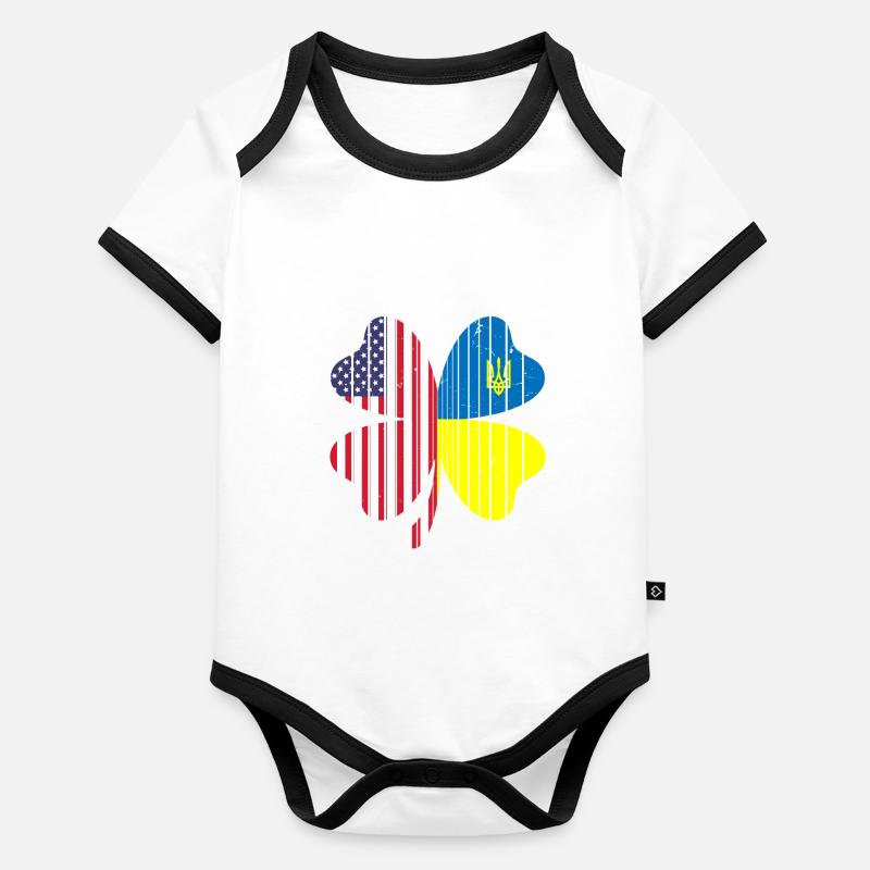 Ukraine Amérique Drapeau Cloverleaf Body Bébé bio contrasté manches courtes