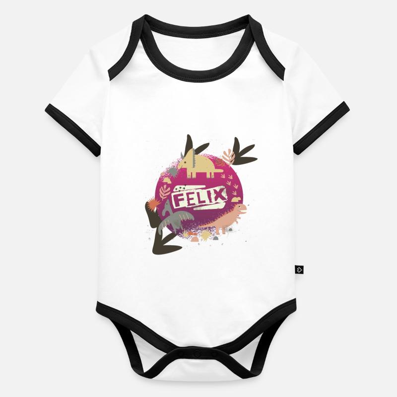 FELIX - Schöner Jungen Name mit süßen Dinosaurier Baby Bio-Kurzarm-Kontrastbody