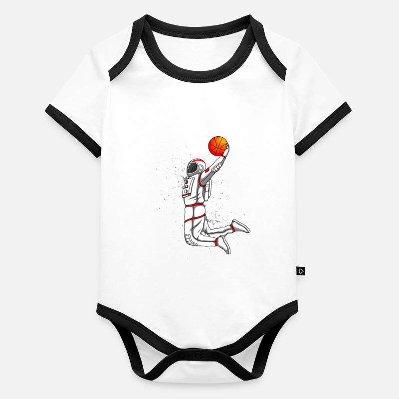 Astronaut Dunking Basketball Baby Bio-Kurzarm-Kontrastbody