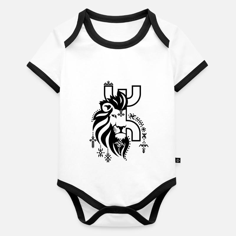 Tatouage berbere avec une tete de lyon2 Body Bébé bio contrasté manches courtes