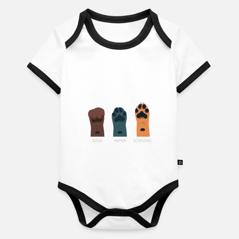 Rock Paper Ciseaux Chien Drôle Pet Mains Jeu Cool Body Bébé bio contrasté manches courtes