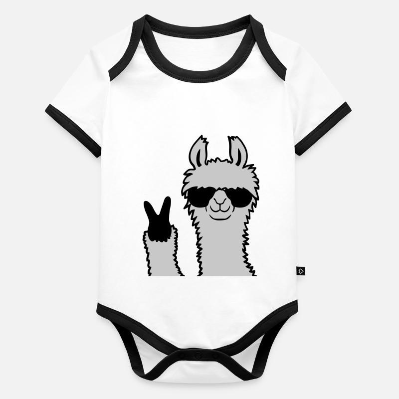 Cool Lama No Drama Llama Peace Lunettes de soleil Body Bébé bio contrasté manches courtes