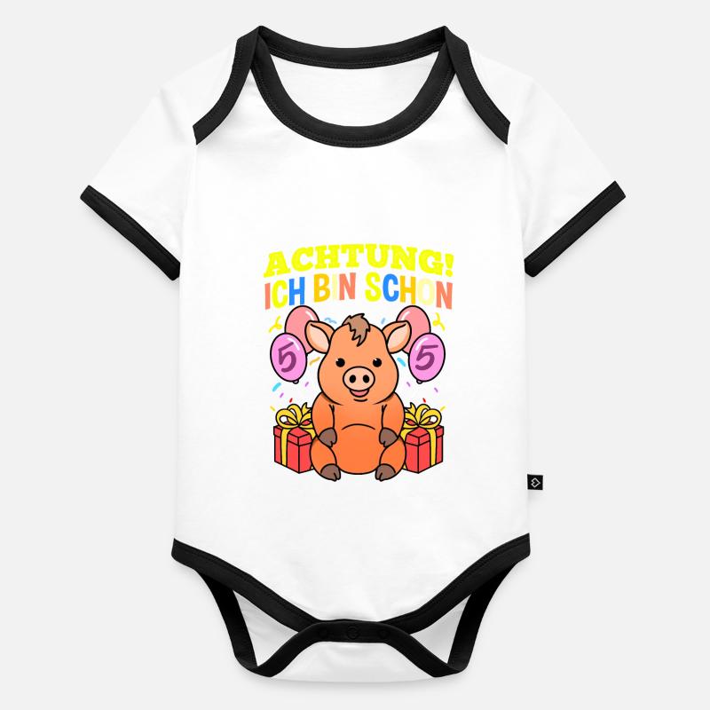 Achtung Ich Bin Schon 5 Geburtstag Warzenschwein Baby Bio-Kurzarm-Kontrastbody