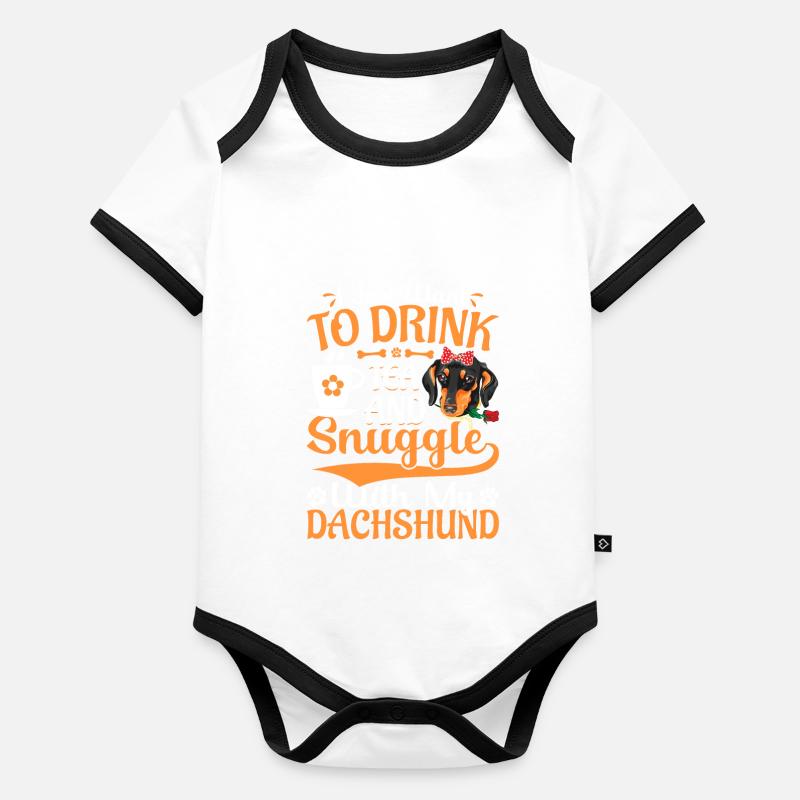 Drink Tea And Cuddle With Dachshund Organic Baby Contrasting Bodysuit