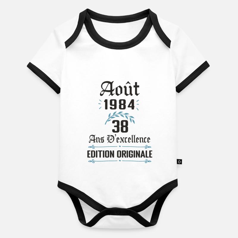 38 ans anniversaire aout 1984 Body Bébé bio contrasté manches courtes