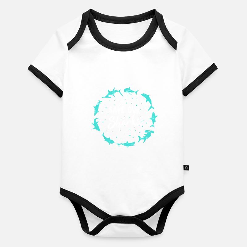 Save Our Sharks Ocean Environmentalist Funny Shark Organic Baby Contrasting Bodysuit
