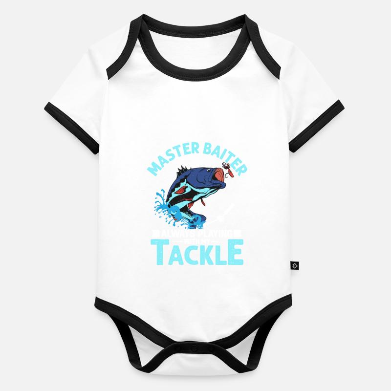 Master Baiter Always Playing With My Tackle Fishin Organic Baby Contrasting Bodysuit