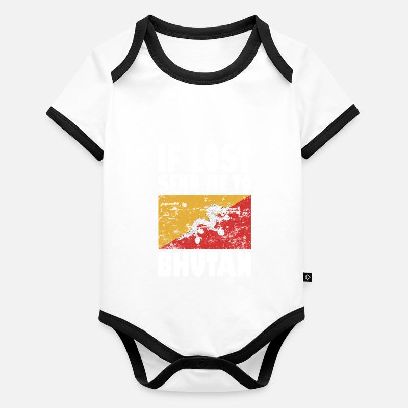Bhutan Flagge Spruch Baby Bio-Kurzarm-Kontrastbody