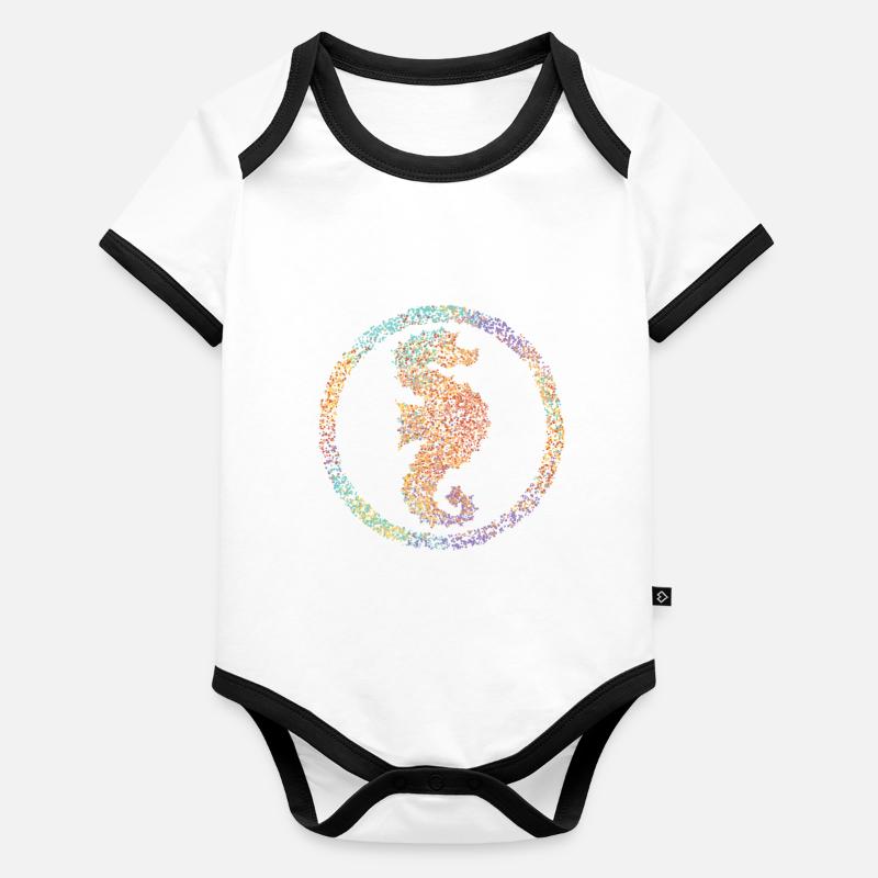 Seepferdchen Schwimmabzeichen Schwimmschule Baby Bio-Kurzarm-Kontrastbody