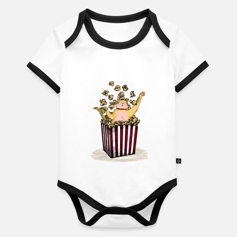 Chat baigne dans pop-corn chat fun design mastic pour enfants Body Bébé bio contrasté manches courtes