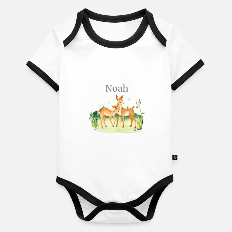 Fleurs de cerf d’animaux de la forêt Nom Noah Body Bébé bio contrasté manches courtes